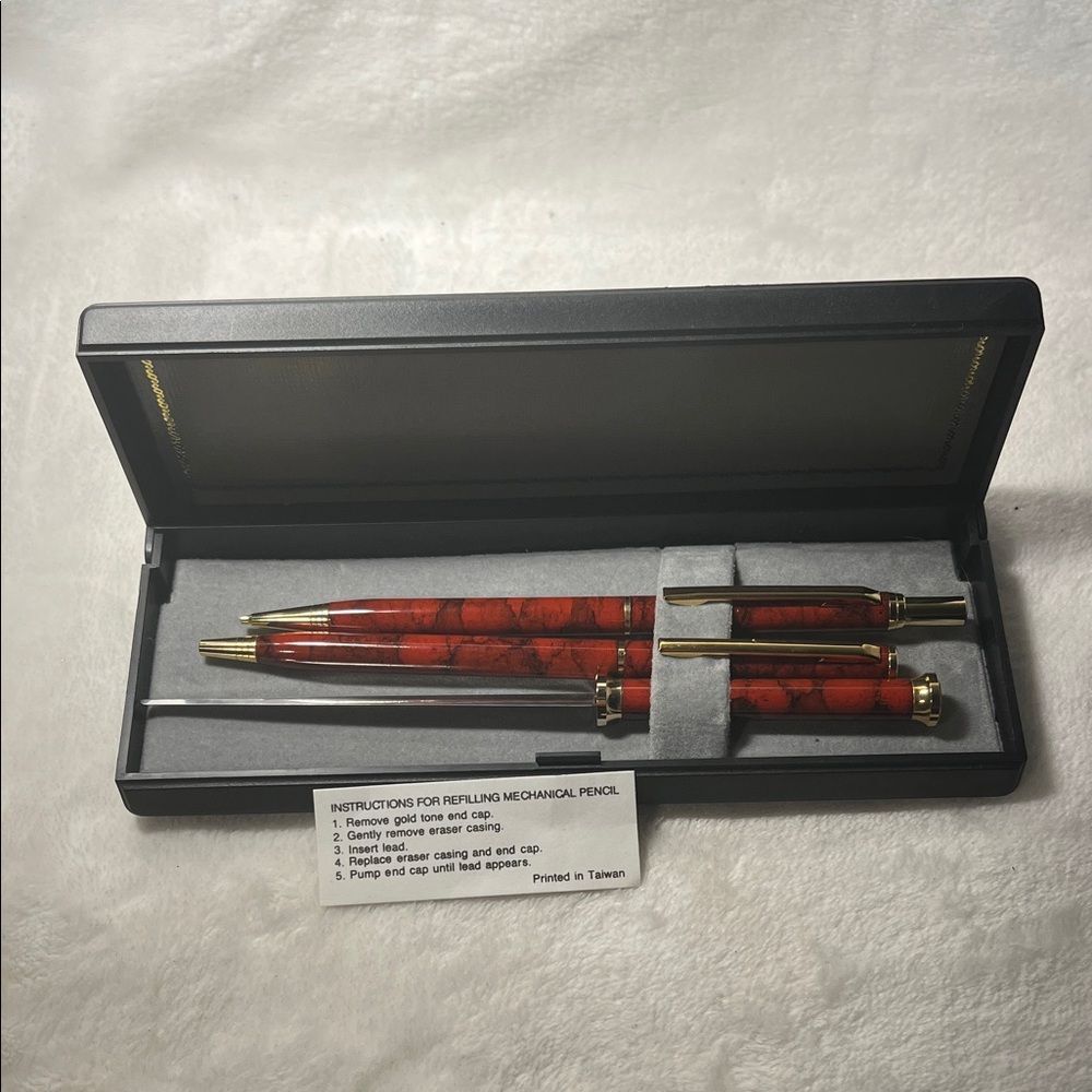 Elegant Red and Gold Pen Set